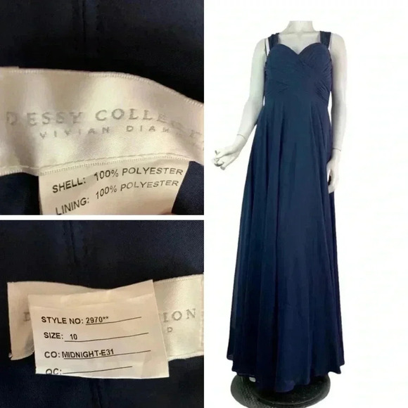 Dessy Collection Vivian Diamond Midnight Blue Chiffon Cocktail Dress Formal Prom - Picture 1 of 8